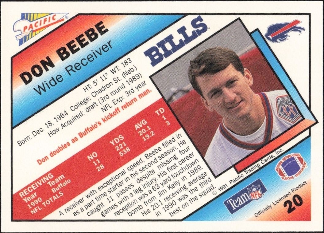 1991 Pacific Don Beebe #20 football trading card back