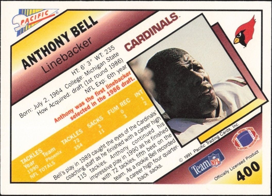 1991 Pacific Anthony Bell #400 football trading card back