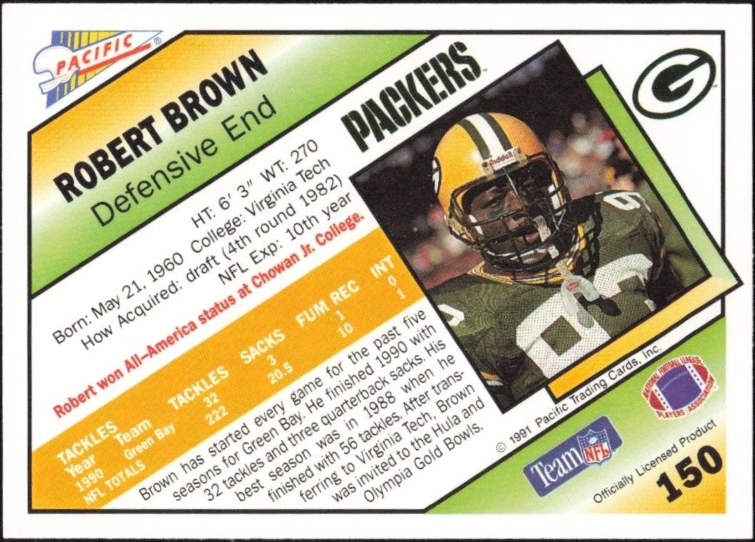 1991 Pacific Robert Brown #150 football trading card back