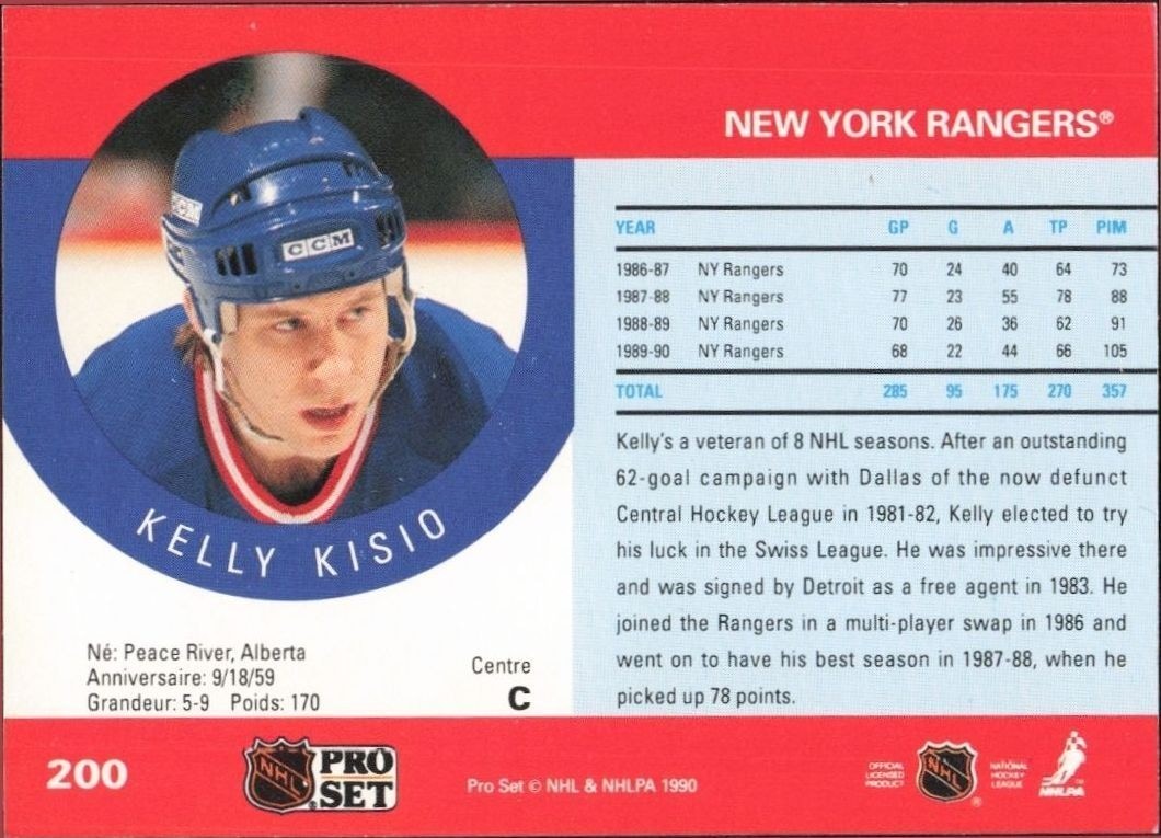 1990-91 Pro Set Kelly Kisio #200 hockey trading card back