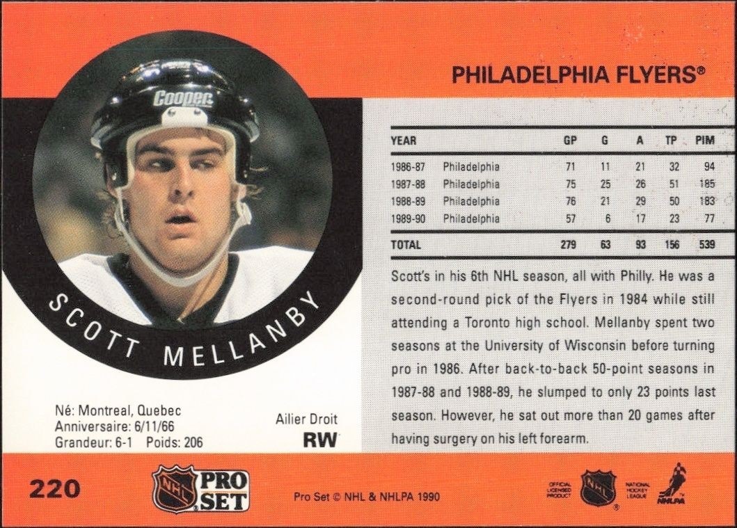 1990-91 Pro Set Scott Mellanby #220 hockey trading card back