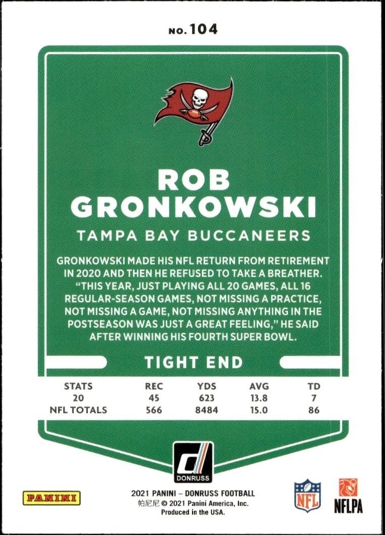 2021 Panini Donruss Rob Gronkowski #104 football trading card back