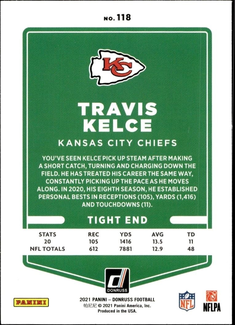2021 Panini Donruss Travis Kelce #118 football trading card back