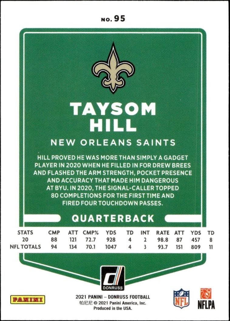 2021 Panini Donruss Taysom Hill #95 football trading card back