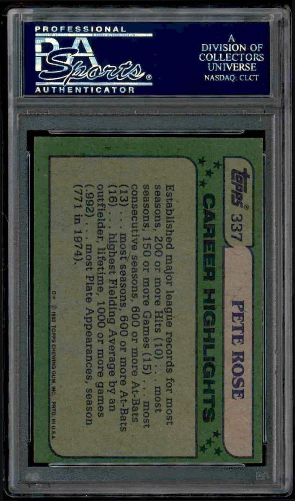 1982 Topps Pete Rose #337 baseball trading card back