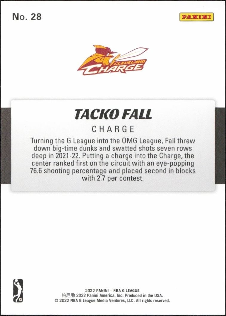 2021-22 Panini NBA G League Tacko Fall #28 basketball trading card back