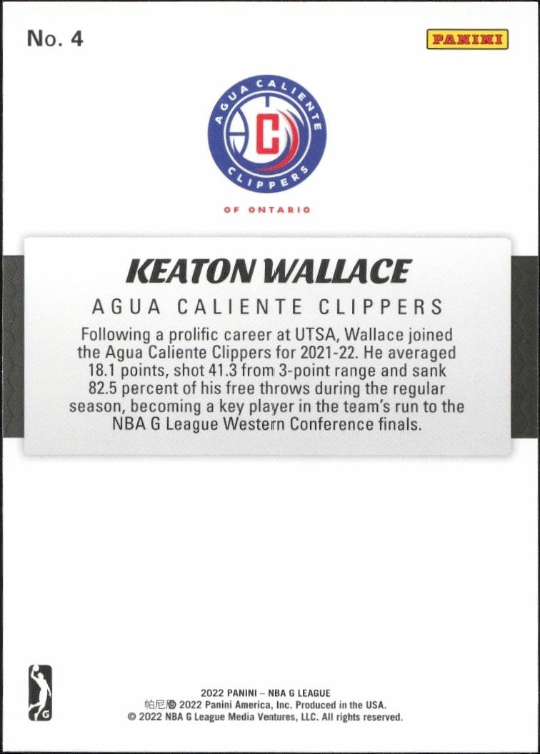 2021-22 Panini NBA G League Keaton Wallace #4 basketball trading card back