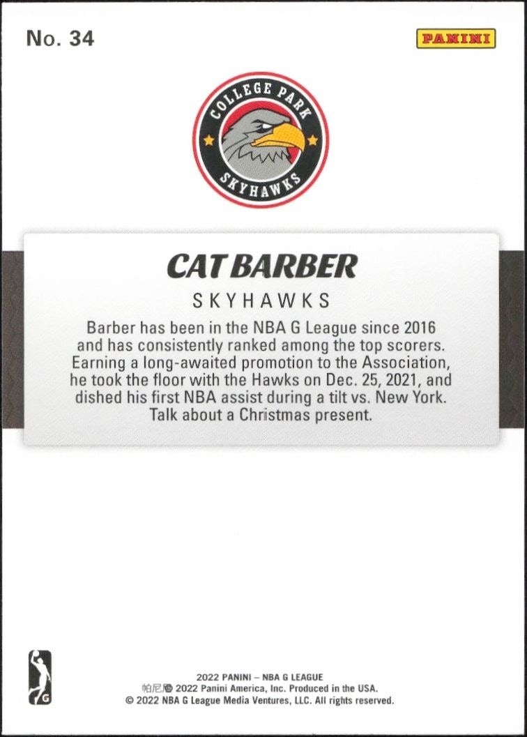 2021-22 Panini NBA G League Cat Barber #34 basketball trading card back