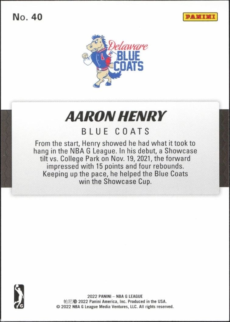 2021-22 Panini NBA G League Aaron Henry #40 basketball trading card back