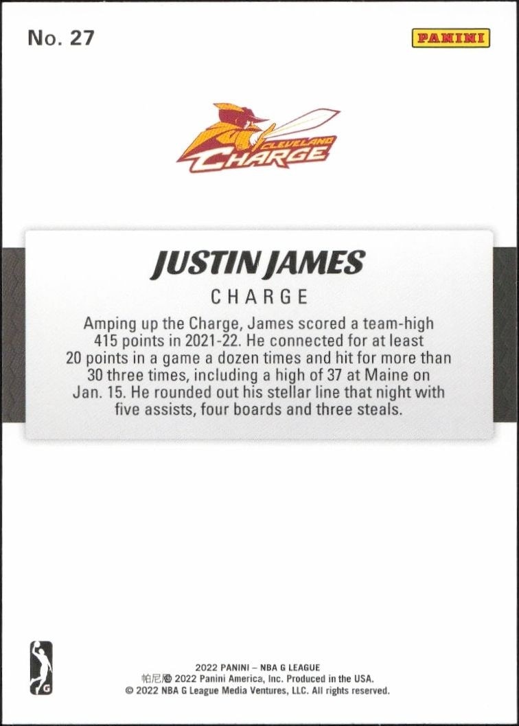 2021-22 Panini NBA G League Justin James #27 basketball trading card back