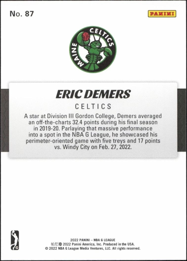 2021-22 Panini NBA G League Eric Demers #87 basketball trading card back