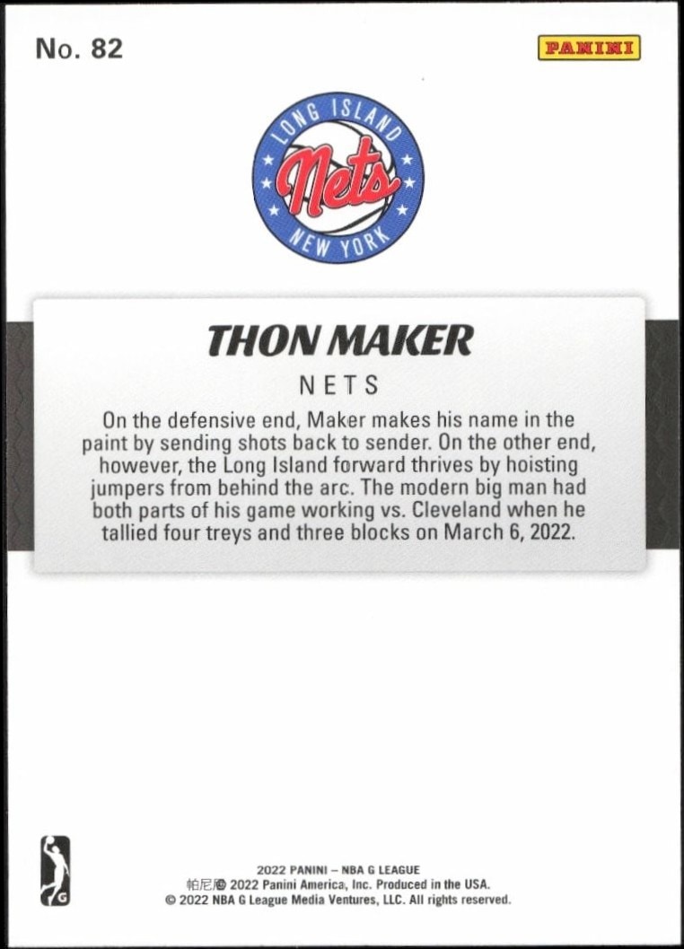 2021-22 Panini NBA G League Thon Maker #82 basketball trading card back
