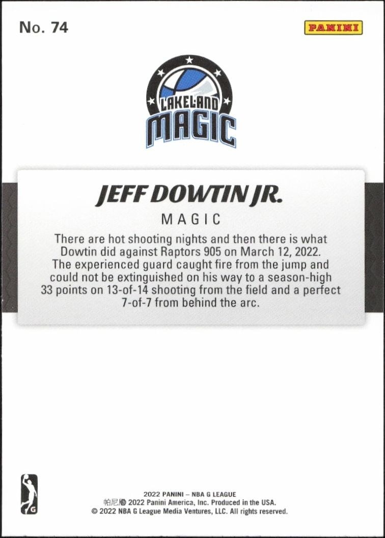 2021-22 Panini NBA G League Jeff Dowtin Jr. #74 basketball trading card back