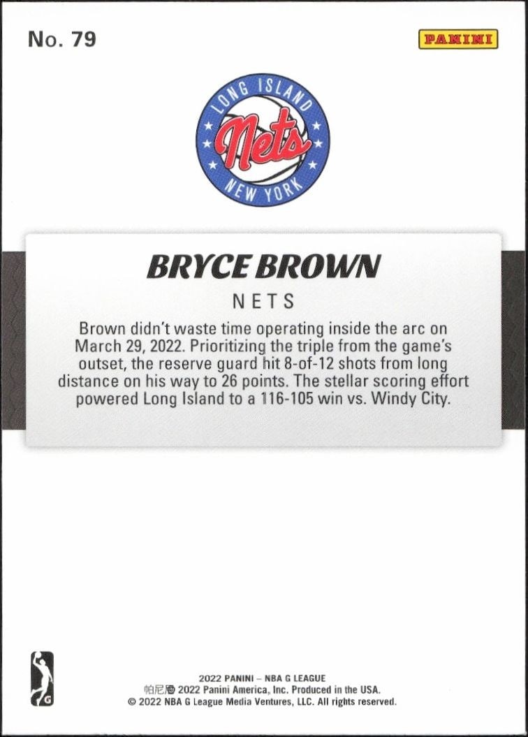 2021-22 Panini NBA G League Bryce Brown #79 basketball trading card back