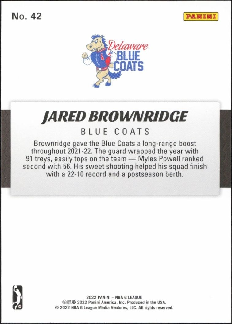 2021-22 Panini NBA G League Jared Brownridge #42 basketball trading card back