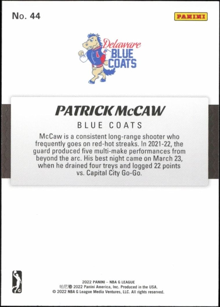2021-22 Panini NBA G League Patrick McCaw #44 basketball trading card back