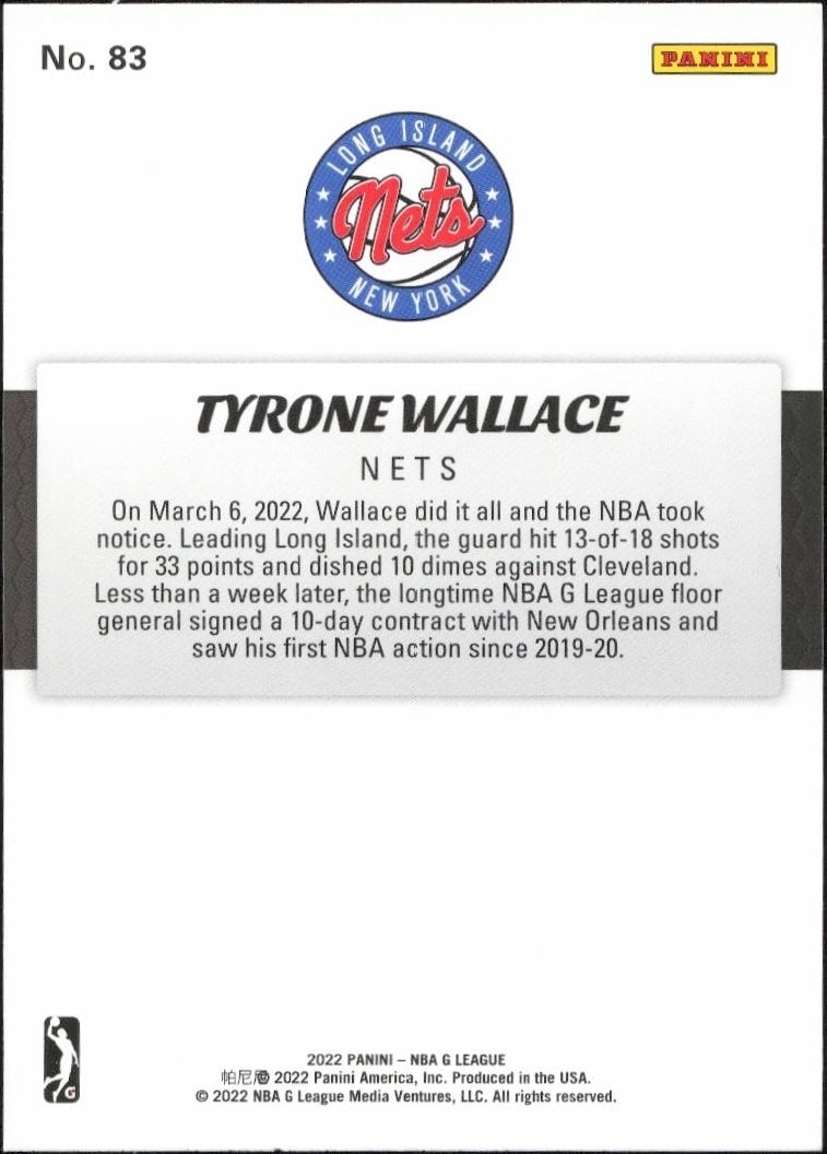 2021-22 Panini NBA G League Tyrone Wallace #83 basketball trading card back