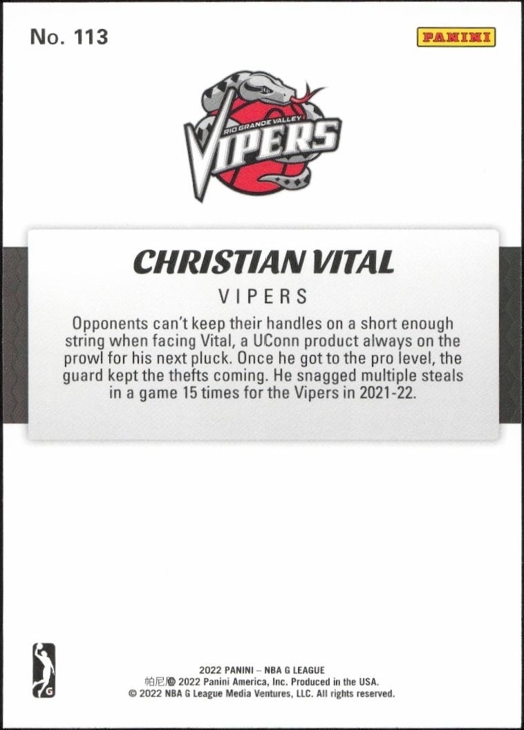 2021-22 Panini NBA G League Christian Vital #113 basketball trading card back