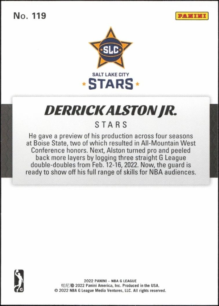 2021-22 Panini NBA G League Derrick Alston Jr. #119 basketball trading card back