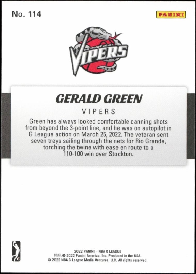 2021-22 Panini NBA G League Gerald Green #114 basketball trading card back