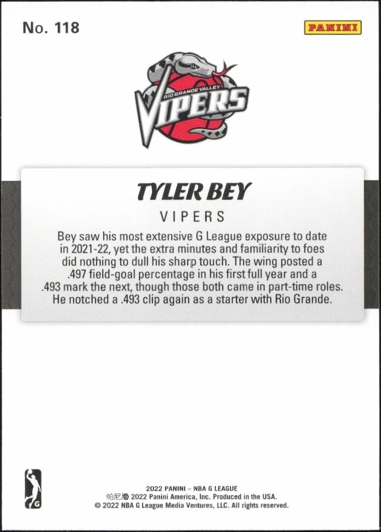 2021-22 Panini NBA G League Tyler Bey #118 basketball trading card back