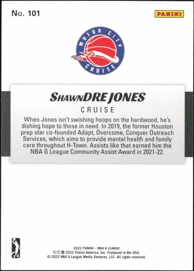2021-22 Panini NBA G League Shawndre Jones #101 basketball trading card back