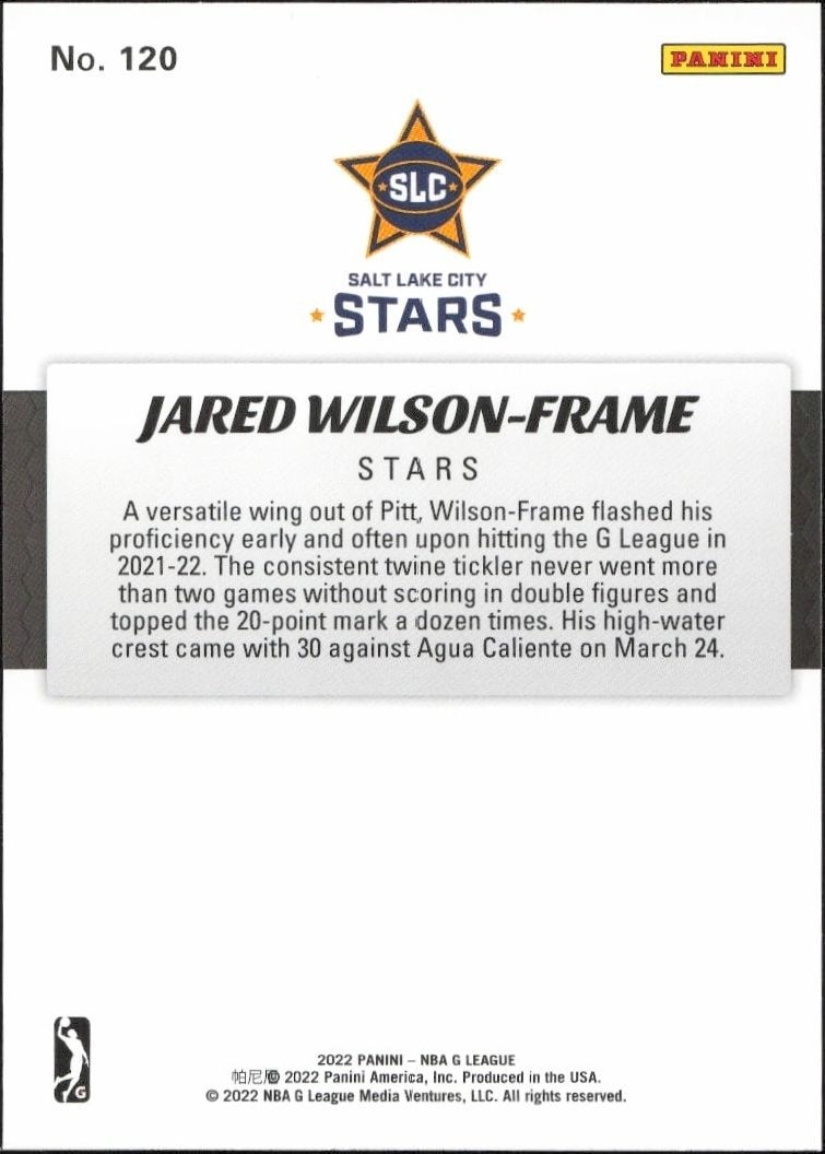2021-22 Panini NBA G League Jared Wilson-Frame #120 basketball trading card back