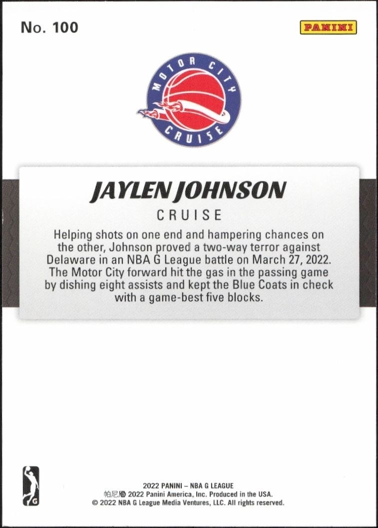 2021-22 Panini NBA G League Jaylen Johnson #100 basketball trading card back