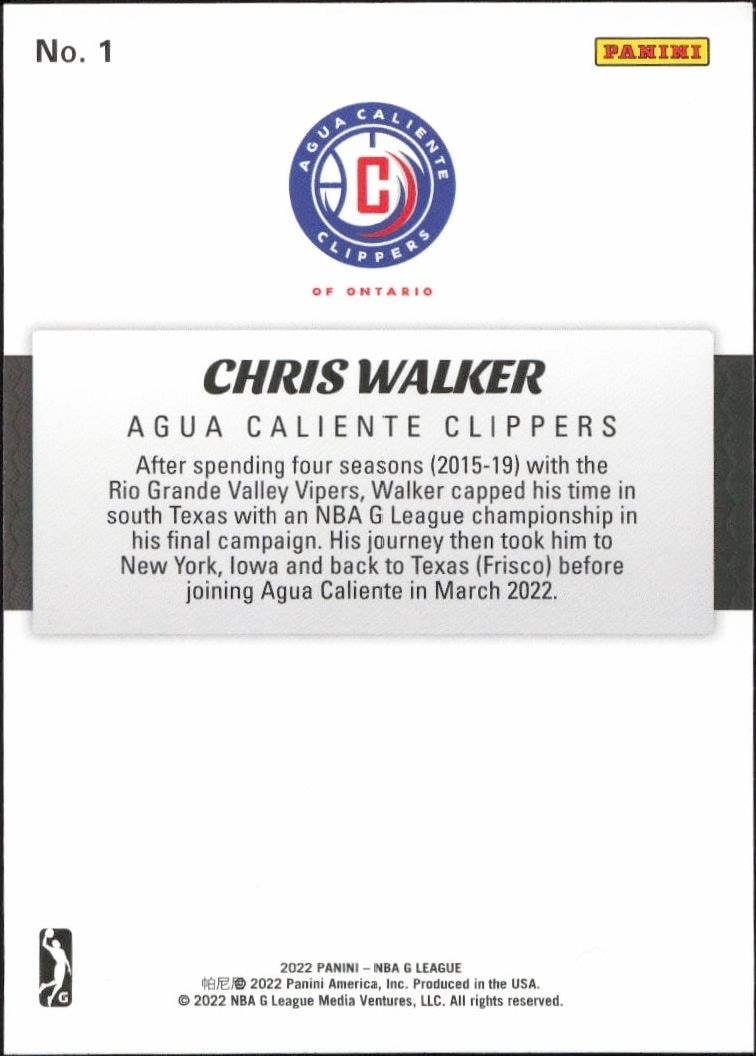 2021-22 Panini NBA G League Chris Walker #1 basketball trading card back