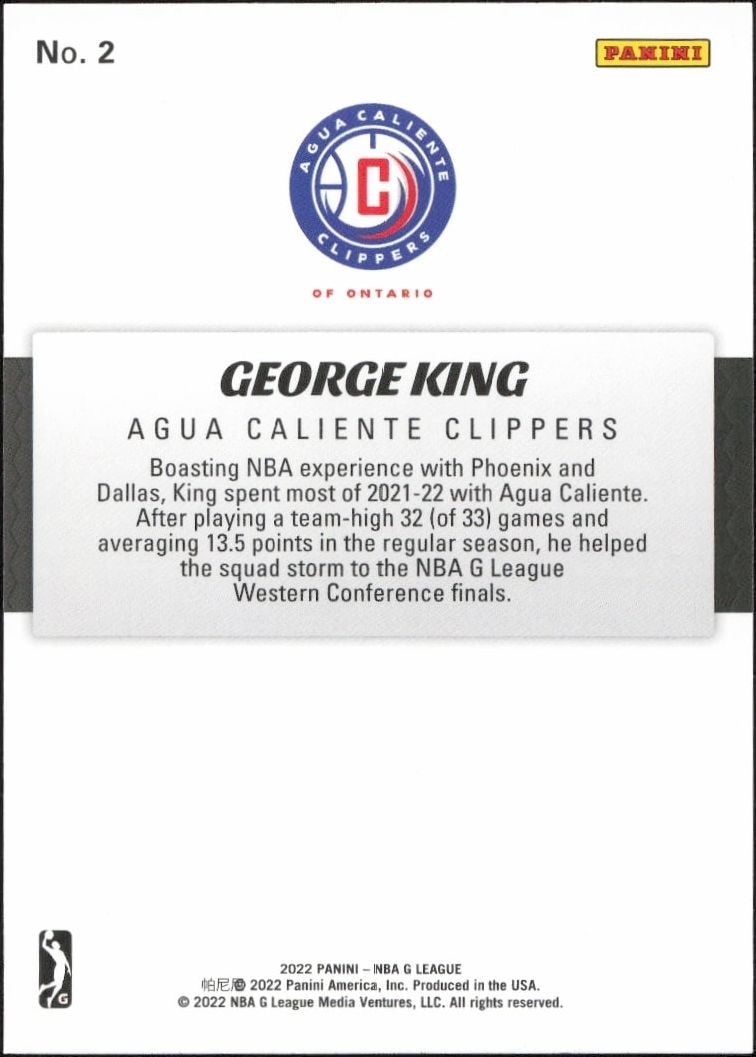 2021-22 Panini NBA G League George King #2 basketball trading card back