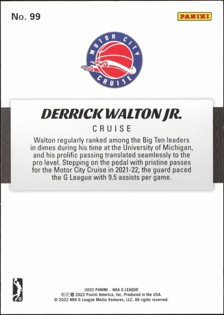 2021-22 Panini NBA G League Derrick Walton Jr. #99 basketball trading card back