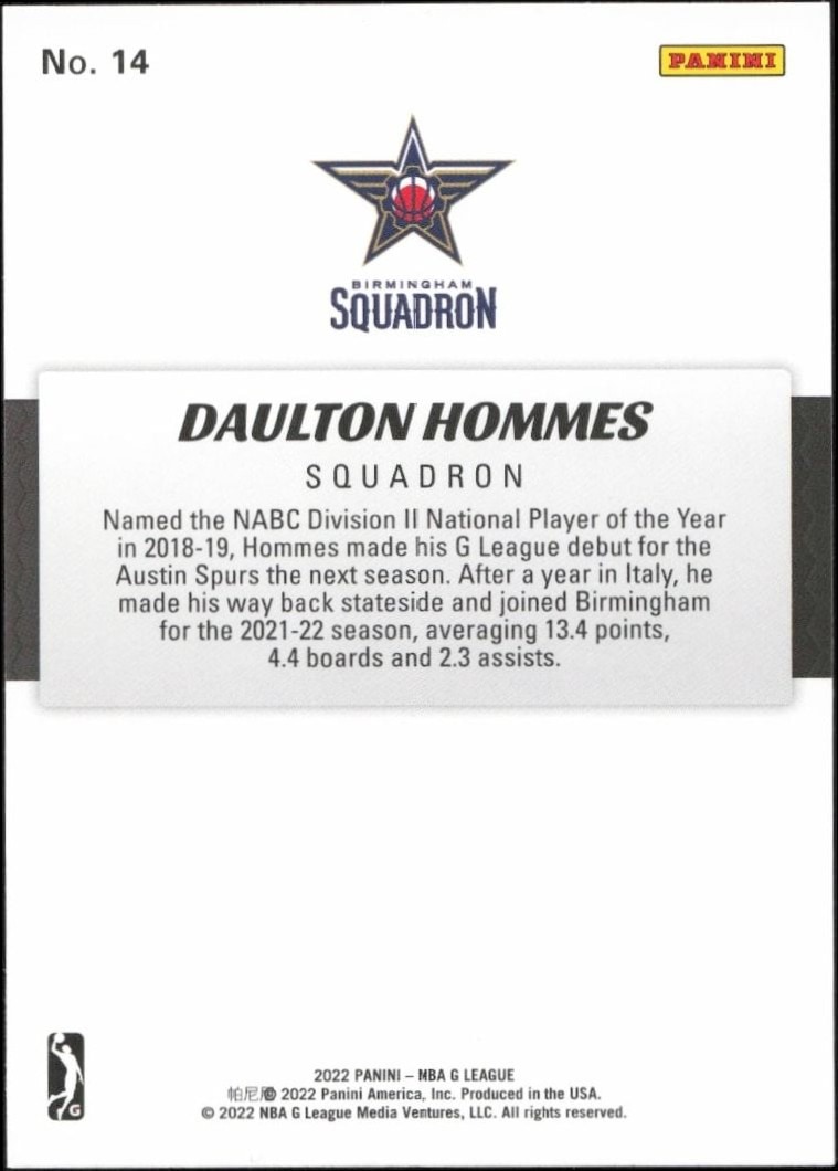 2021-22 Panini NBA G League Daulton Hommes #14 basketball trading card back