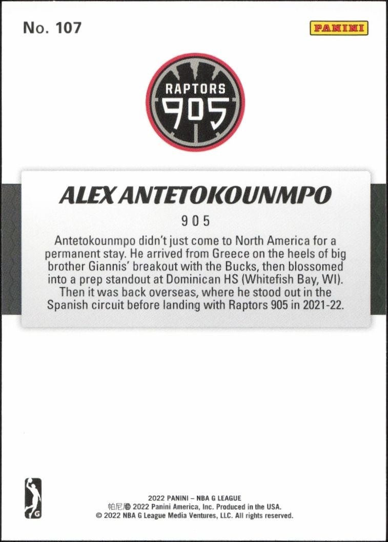 2021-22 Panini NBA G League Alex Antetokounmpo #107 basketball trading card back