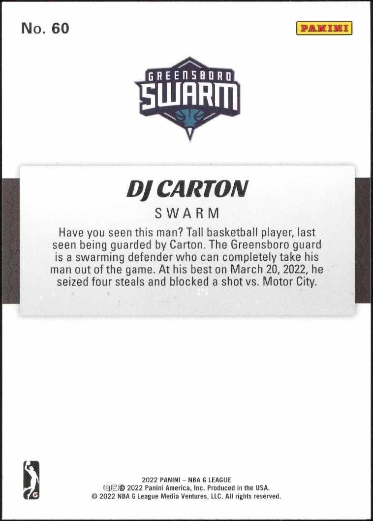 2021-22 Panini NBA G League DJ Carton #60 basketball trading card back