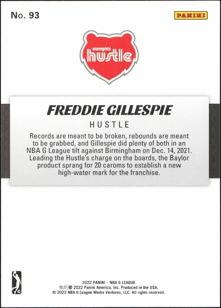 2021-22 Panini NBA G League Freddie Gillespie #93 basketball trading card back