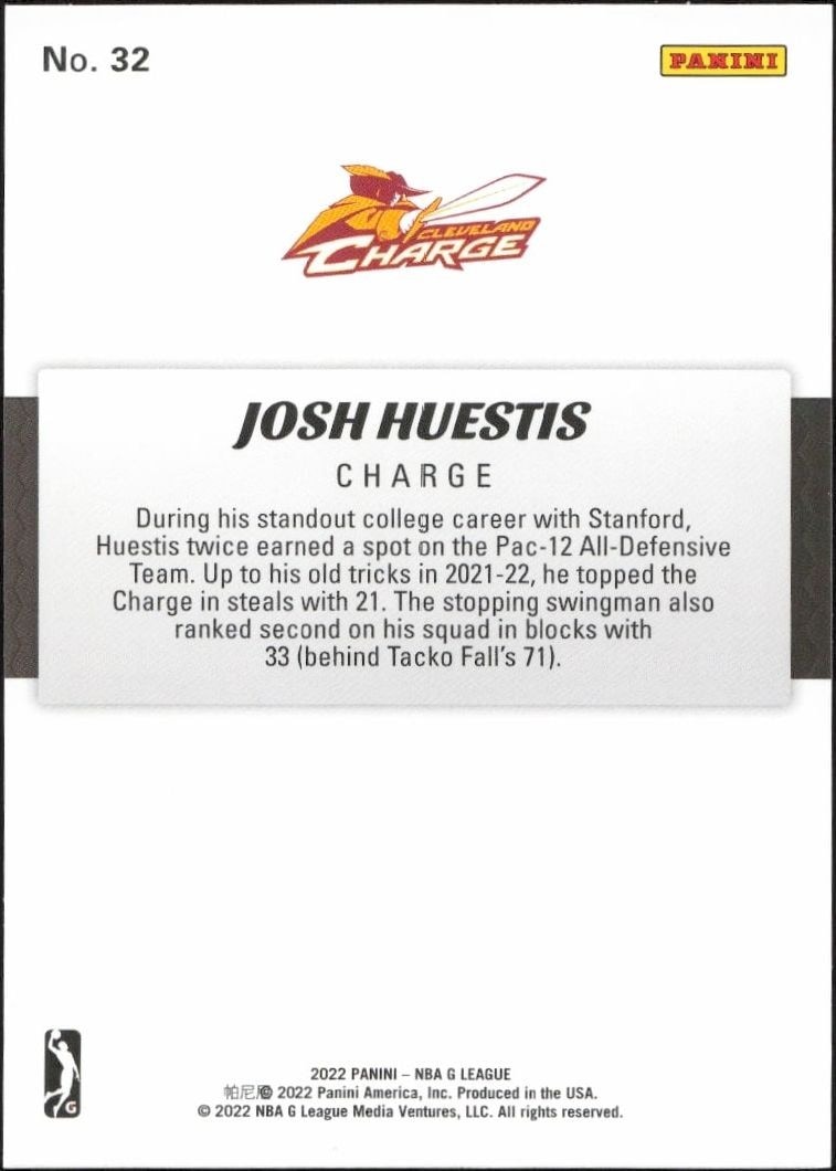 2021-22 Panini NBA G League Josh Huestis #32 basketball trading card back