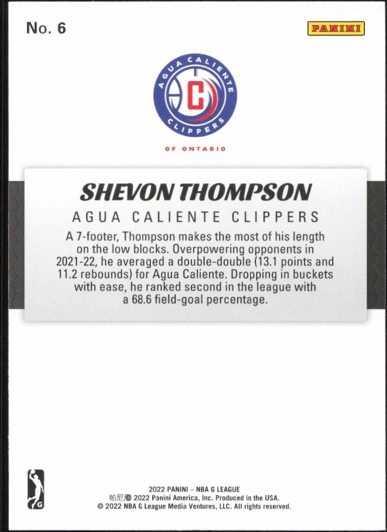 2021-22 Panini NBA G League Shevon Thompson #6 basketball trading card back