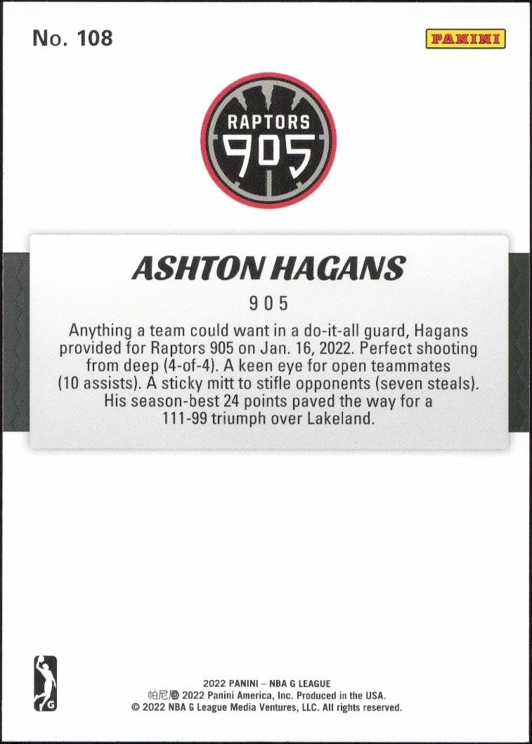 2021-22 Panini NBA G League Ashton Hagans #108 basketball trading card back