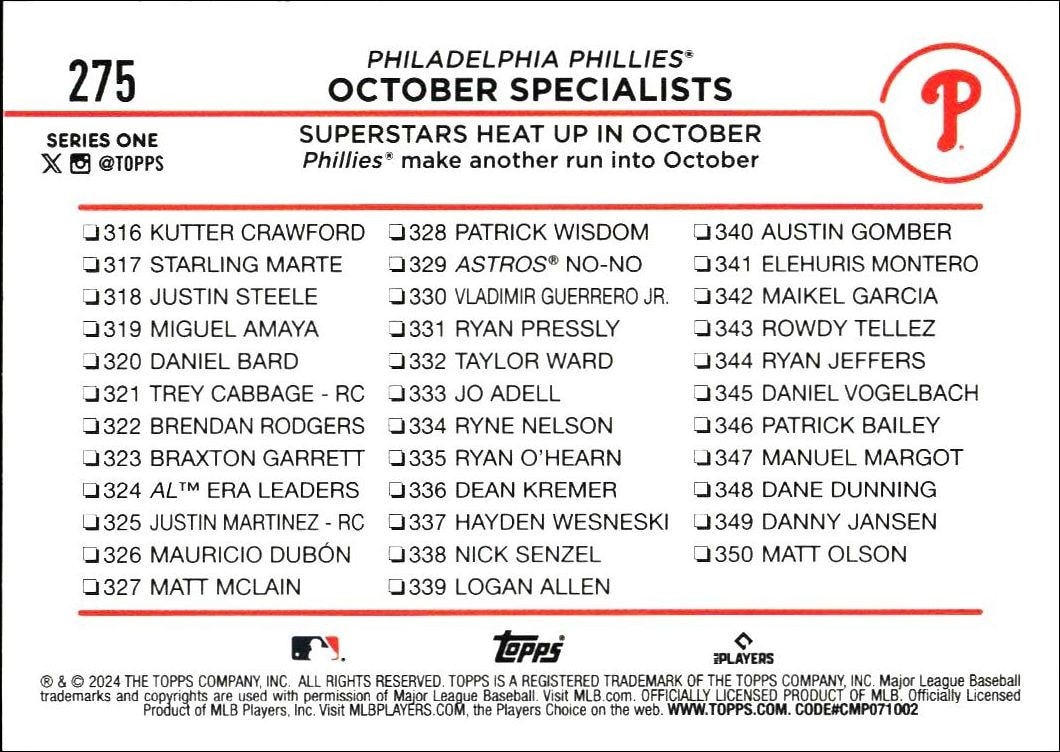 2024 Topps October Specialists #275 baseball trading card back