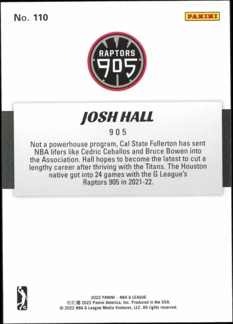 2021-22 Panini NBA G League Josh Hall #110 basketball trading card back