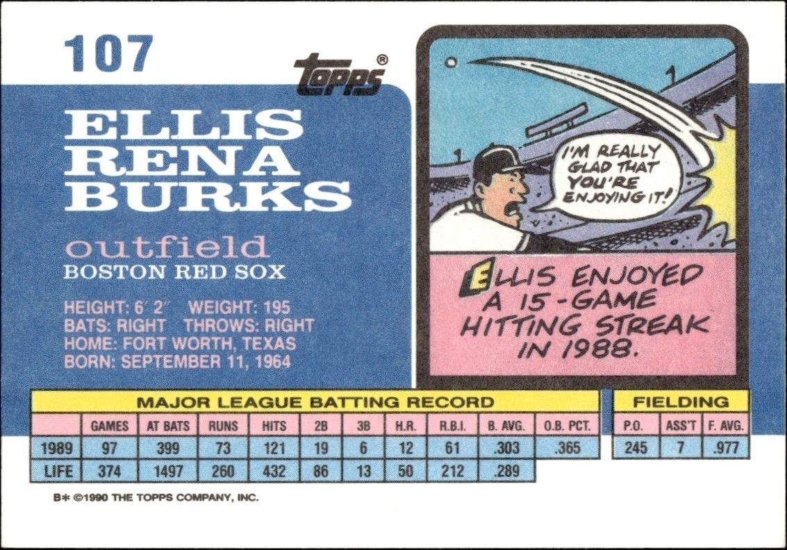 1990 Topps Big Ellis Burks #107 baseball trading card back