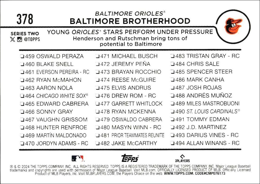 2024 Topps Series 2 Baltimore Brotherhood #378 baseball trading card back