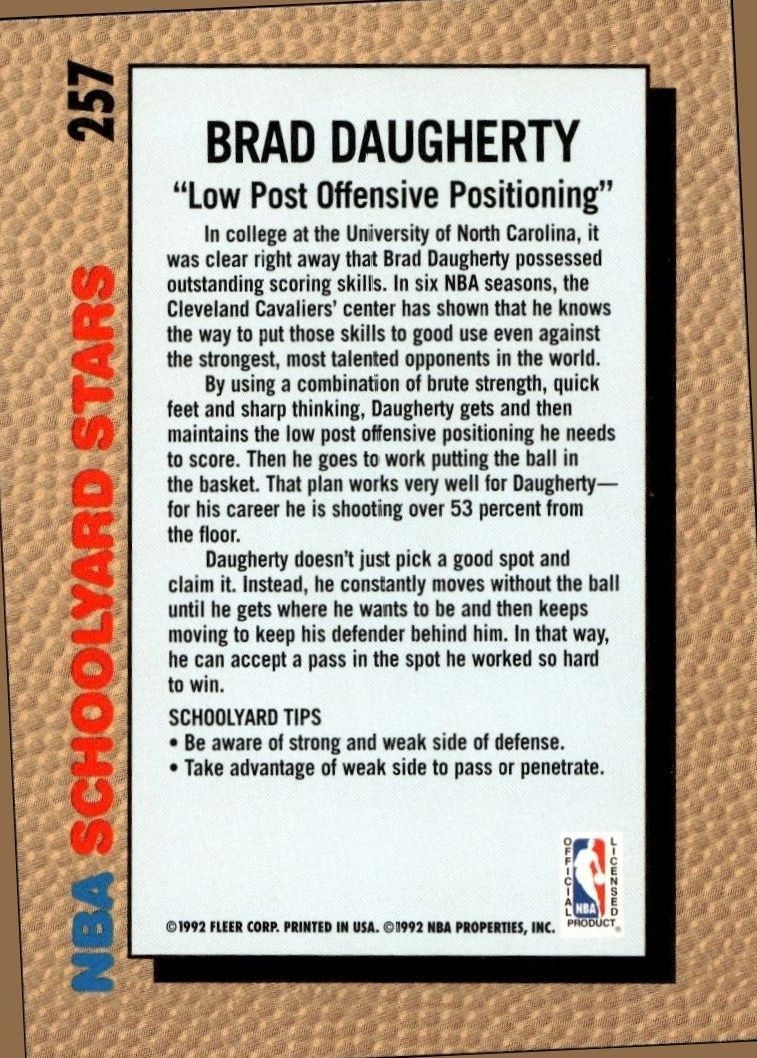 1992-93 Fleer Brad Daugherty #257 basketball trading card back