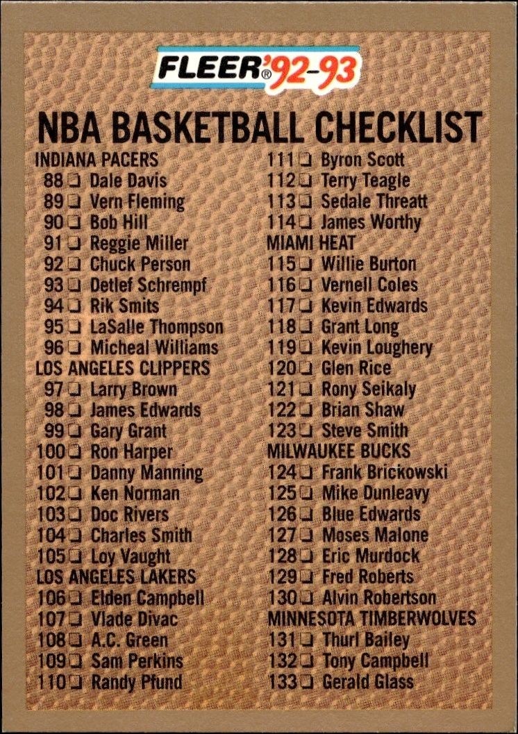 1992-93 Fleer Checklist #263 trading card