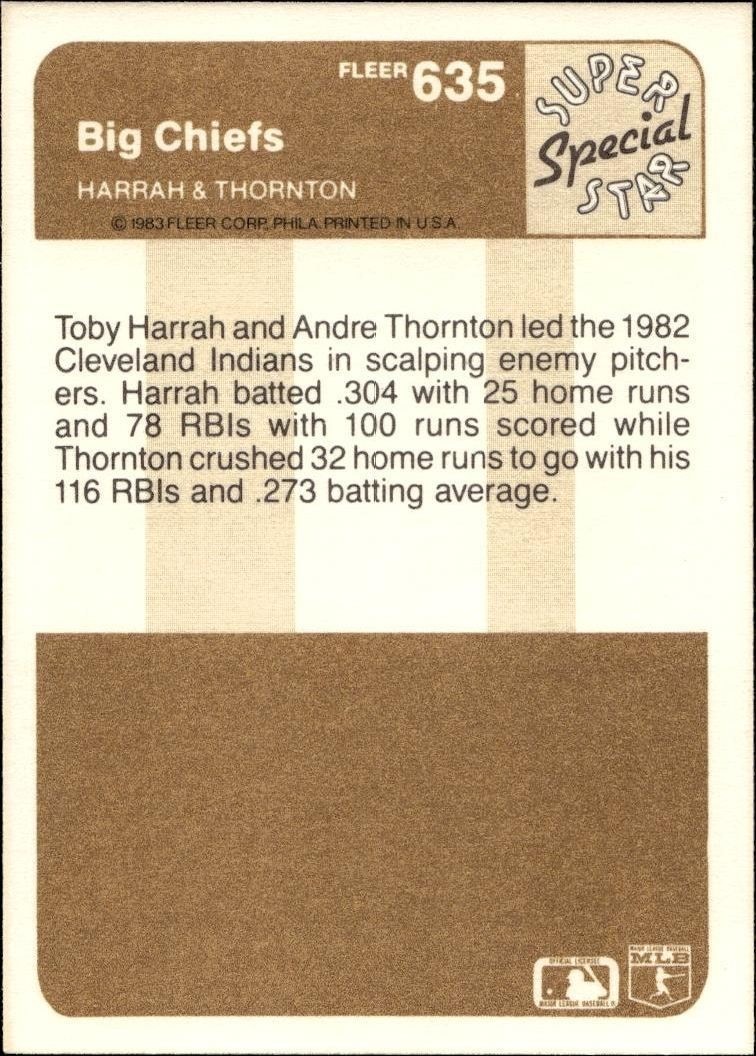 1983 Fleer Toby Harrah #635 baseball trading card back