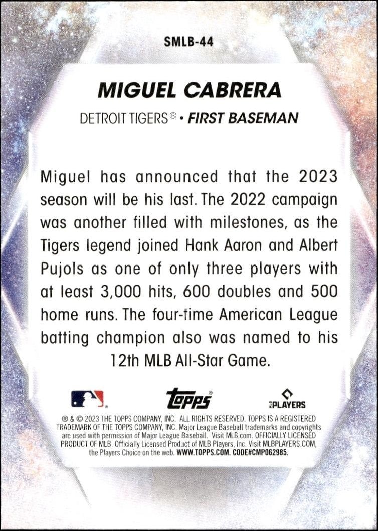 2023 Topps Series 2 Miguel Cabrera #SMLBC-44 baseball trading card back