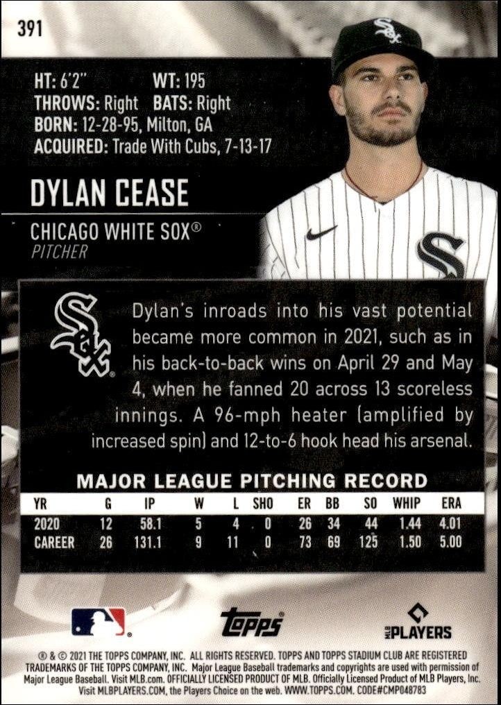 2021 Topps Stadium Club Chrome Dylan Cease #391 baseball trading card back