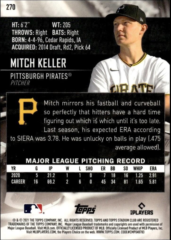 2021 Topps Stadium Club Chrome Mitch Keller #270 baseball trading card back