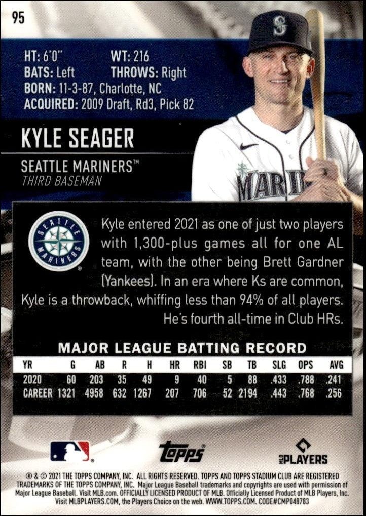 2021 Topps Stadium Club Chrome Kyle Seager #95 baseball trading card back