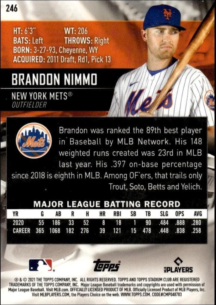 2021 Topps Stadium Club Chrome Brandon Nimmo #246 baseball trading card back
